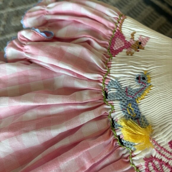 Vive La Fete Smocked Princess Dress Carriage Pink Gingham Baby Size 6 Months NWT - Picture 3 of 14